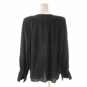 YVES SAINT LAURENT 90s ヴィンテージ ブラウス シャツ ノーカラー 長袖 ウール 比翼 ワンポイント M 黒 ブラック