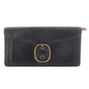 二つ折り長財布 レザー ロゴ バックル 黒 ブラック /SR GY18