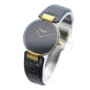 Christian Dior 46 153-9 バギラ ブラックムーン 腕時計 ウォッチ クォーツ 黒文字盤 レザーベルト ゴールド色