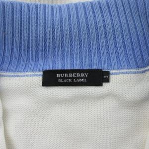 BURBERRY BLACK LABEL ニットジャケット セーター 3 白 ホワイト 青 ブルー ジップアップ 長袖 スタンドカラー ロゴ BMT32-601-02