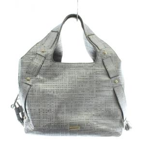 ハンドバッグ レザー 巾着 フリンジ 総柄 ロゴ ゴールド金具 シルバー色 /XZ GY18