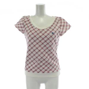 Tシャツ 半袖 カットソー 38 赤 レッド 白 ホワイト ノバチェック ロゴ刺繍 フレンチスリーブ FA567-214-01