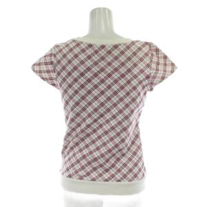 BURBERRY BLUE LABEL Tシャツ 半袖 カットソー 38 赤 レッド 白 ホワイト ノバチェック ロゴ刺繍 フレンチスリーブ FA567-214-01