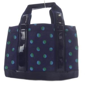 TORY BURCH エラ Ella トートバッグ ハンドバッグ ドット柄 キャンバス エナメルレザー ネイビー /YO7 GY42