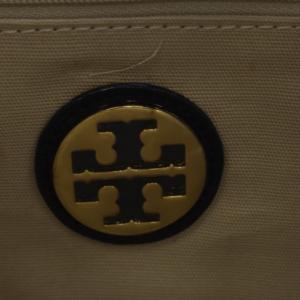 TORY BURCH エラ Ella トートバッグ ハンドバッグ ドット柄 キャンバス エナメルレザー ネイビー /YO7 GY42