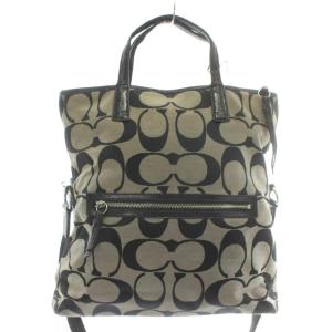 COACH ハンドバッグ トート ショルダー 2WAY キャンバス レザー シグネチャー 総柄 ロゴ 黒 ブラック