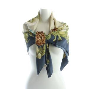 大判スカーフ ストール 絹 シルク ロゴ 鳥 総柄 マルチカラー GY18 /MQ