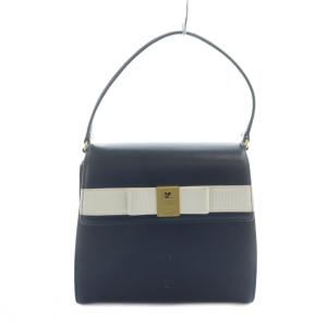  ハンドバッグ 台形 リボン レザー ロゴ 紺 ネイビー GY18 /MQ