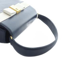 courreges  ハンドバッグ 台形 リボン レザー ロゴ 紺 ネイビー GY18 /MQ