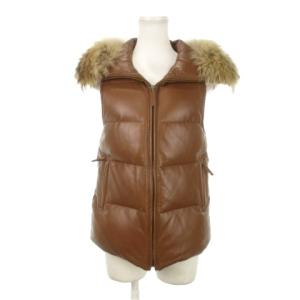 ダウンベスト ラムレザー 羊革 ラクーンファー 36 S 茶 ブラウン /AH2 GY18