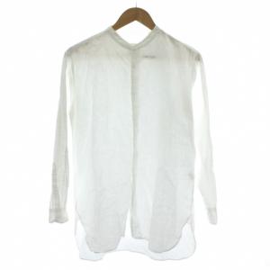 スタンドカラー シャツ ブラウス 長袖 麻 リネン F 白 ホワイト /PP GY18
