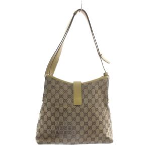 GUCCI トートバッグ ワンショルダー GGキャンバス レザー 総柄 ゴールド金具 茶色 ブラウン 黄色 イエロー