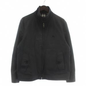 ジャケット ブルゾン アウター ハイネック ジップアップ 裏地ノバチェック ロゴ 刺繍 M 黒 ブラック