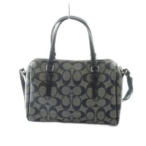 COACH F49862 ハンド ショルダーバッグ 2WAY ロゴ PVC レザー シグネチャー グレー 黒 ブラック
