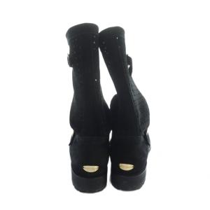 JIMMY CHOO ショートブーツ エンジニア スエード ロゴ ベルト メッシュ 38.5 25.5cm 黒 ブラック GY18