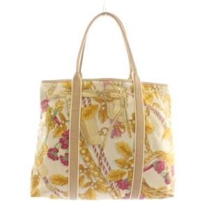 トートバッグ ハンド キャンバス レザー ボタニカル柄 ロゴ 総柄 ベージュ /XZ OH GY18