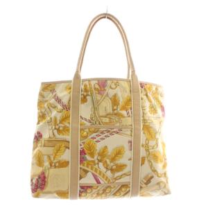 LOEWE トートバッグ ハンド キャンバス レザー ボタニカル柄 ロゴ 総柄 ベージュ /XZ OH GY18