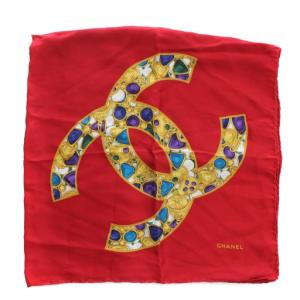 CHANEL スカーフ シルク 宝石モチーフ ココマーク レッド