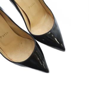 Christian Louboutin パンプス ハイヒール ポインテッドトゥ エナメル ロゴ 35.5 22.5cm 黒 ブラック GY18