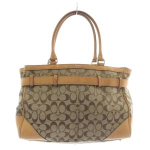 COACH トートバッグ ハンド キャンバス レザー シグネチャー 総柄 ベージュ 茶色 ブラウン F08K07 /XZ