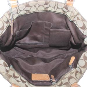 COACH トートバッグ ハンド キャンバス レザー シグネチャー 総柄 ベージュ 茶色 ブラウン F08K07 /XZ