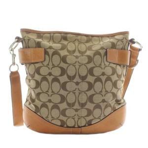COACH ショルダーバッグ キャンバス レザー シグネチャー 総柄 ベージュ 茶色 ブラウン F19682 /XZ