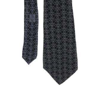 CHANEL ネクタイ 絹 シルク 紺 ネイビー 青 ブルー CCロゴ 総柄 /CK3 GY18