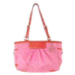 ハンドバッグ ピンク 赤 レッド シグネチャー柄 ロゴチャーム付き F14281 /CK32 GY11