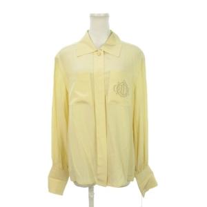 シャツ 絹 シルク M イエローベージュ レギュラーカラー 胸ポケット エンブレム刺繍 長袖 3B12500