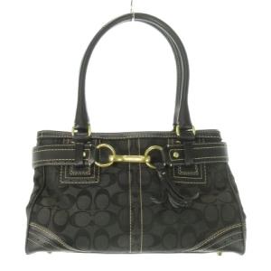 ハンドバッグ レザー 本革 黒 ブラック シグネチャー タッセル ゴールドカラー 金色 金具 10507