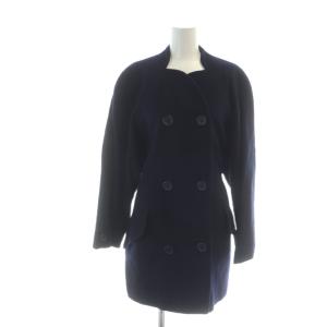 ピーコート Pコート ノーカラーコート ミドル ダブル 長袖 総裏地 カシミヤ混 9 紺 ネイビー GY18