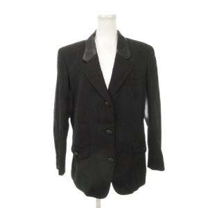 SPORTS テーラードジャケット フェイクレザー切替 M 黒 ブラック 無地 異素材襟 長袖 1010540