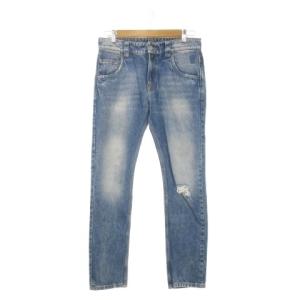 デニムパンツ ジーンズ スリム ダメージ加工 ロゴ スカル 30 青 ブルー AA963973 /AH8