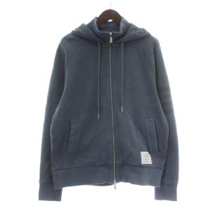 ダブルフェイス ニット 4BAR ファネルネック パーカー ジップアップ 3 ブルー