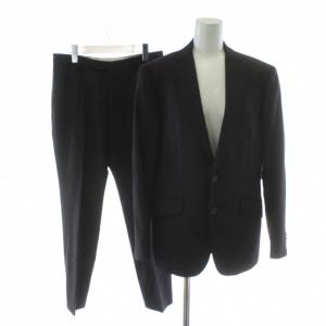 シングルスーツ ジャケット パンツ ウール 黒 ブラック 2つボタン ストライプ /PP GY18