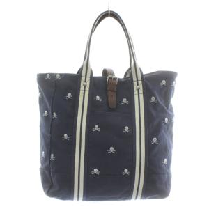 トートバッグ キャンバス 髑髏 スカル 刺繍 総柄 ベルト 紺 ネイビー /XZ GY17