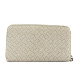 BOTTEGA VENETA 長財布 レザー ラウンドファスナー イントレチャート 白 ホワイト /XZ GY17