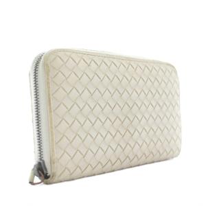BOTTEGA VENETA 長財布 レザー ラウンドファスナー イントレチャート 白 ホワイト /XZ GY17