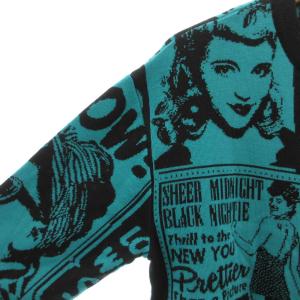 MOSCHINO BOUTIQUE カーディガン ニット 長袖 クルーネック 総柄 ウール 黒 ブラック 青 ブルー /AE