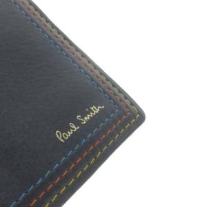 PAUL SMITH 長財布 小銭入れあり 二つ折り財布 レザー 本革 黒 ブラック ステッチ /CK41 GY18