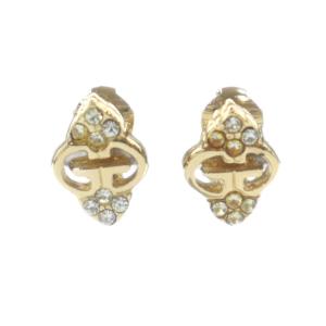イヤリング アクセサリー 両耳用 クリップ式 ロゴ ラインストーン ゴールド色 GY11 /MQ