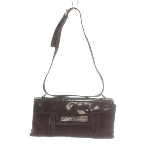 ハンドバッグ ワンショルダー コーデュロイ エナメル ロゴプレート シルバー金具 茶色 ブラウン /XZ