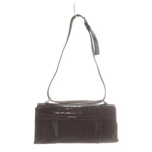 BVLGARI ハンドバッグ ワンショルダー コーデュロイ エナメル ロゴプレート シルバー金具 茶色 ブラウン /XZ