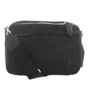 ショルダーバッグ ナイロン Wファスナー ロゴ 黒 ブラック /XZ GY11