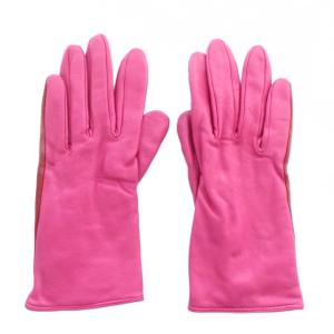 手袋 グローブ 5本指 羊革 レザー バイカラー 7.5 ピンク 赤 レッド WJRU0211 /XZ