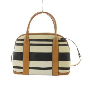 COACH 30171 ハンドバッグ ショルダー 2WAY PVC レザー ロゴ ボーダー 茶 ブラウン GY18