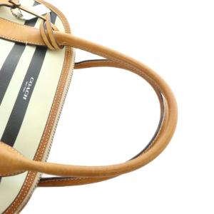 COACH 30171 ハンドバッグ ショルダー 2WAY PVC レザー ロゴ ボーダー 茶 ブラウン GY18