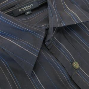 BURBERRY LONDON 半袖ワイシャツ M 紺 ネイビー ロゴ ストライプ BBW37-704-29 /CK3 GY18