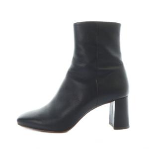 U66248 ショートブーツ スクエアトゥ サイドジップ カーフレザー 24.5cm 黒 ブラック GY18