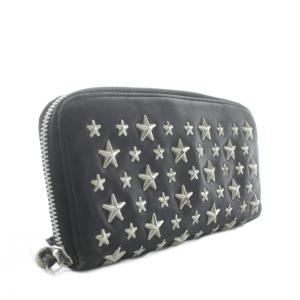 JIMMY CHOO 長財布 レザー ラウンドファスナー 星 スター スタッズ シルバー金具 黒 ブラック /XZ GY11